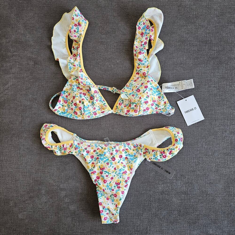 NWT Forever 21 Women's Floral Print Underwire Swim Bikini Top & Bottom Size Xl